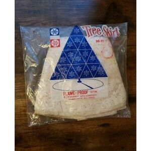 Vintage Flame Proof Cotton Tree Skirt Glitter 38" Diameter NOS Christmas